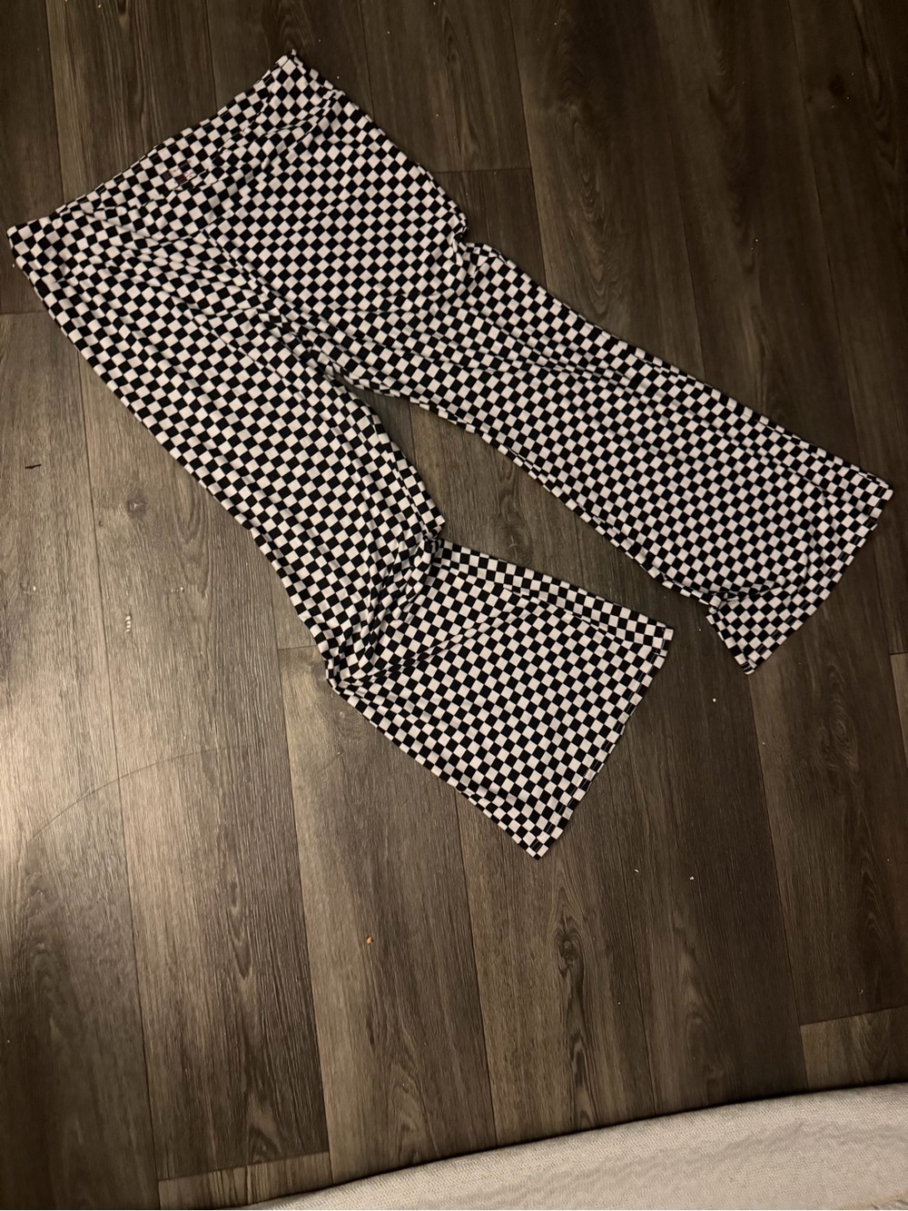 No Boundaries Checkerboard Flare Pants - Black & White